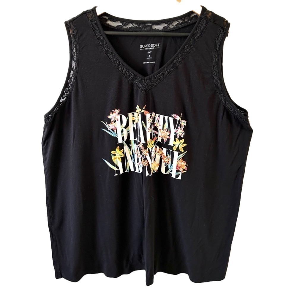 Lace Trim Tank - Super Soft Beauty & Soul Black plus size 3